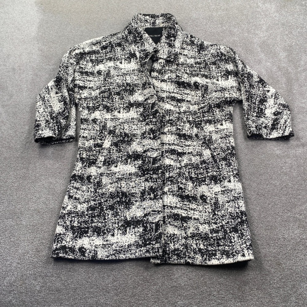 Ivanka Trump Mens Black White Abstract Knit Open Front Shirt Small RN54163